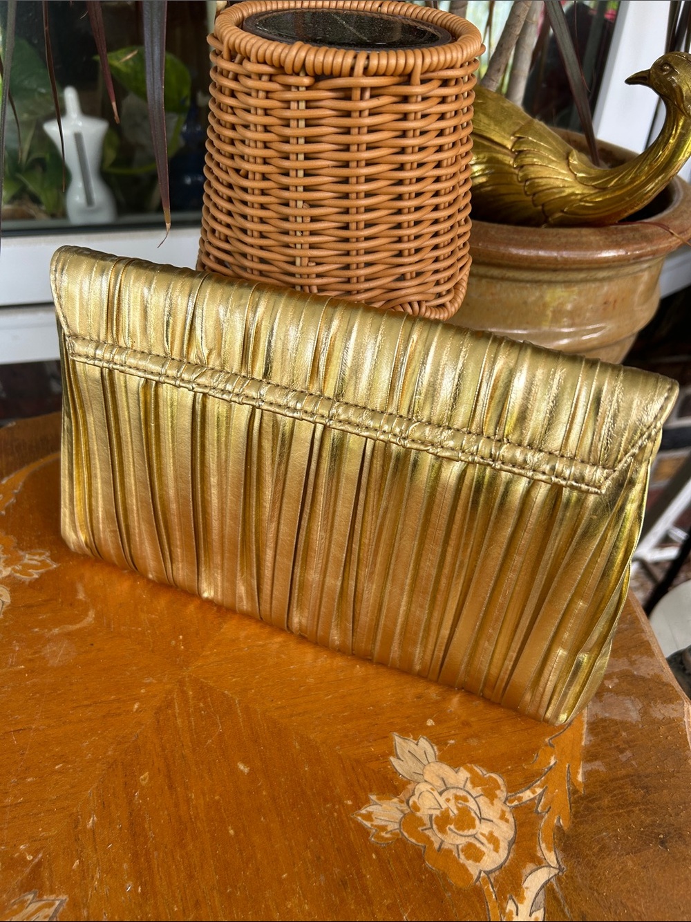 Gold Pleated Evening Clutch - Crossbody - Picture 2 of 8